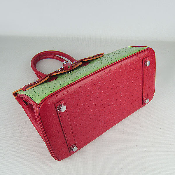 Replica Hermes Birkin 30CM Ostrich Veins Handbag Red/Orange/Green 6088 On Sale - Click Image to Close
